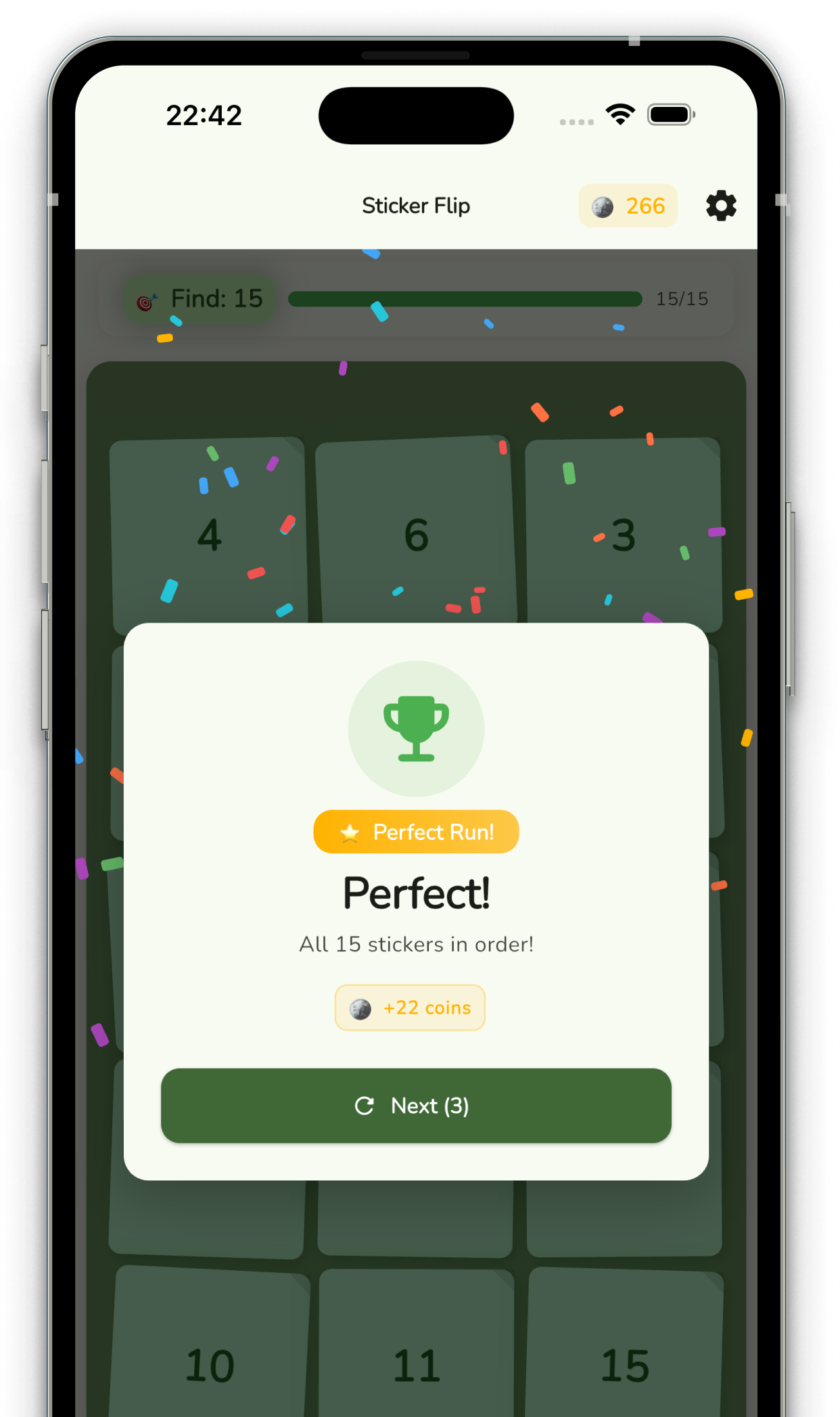 Perfect sequence — win screen